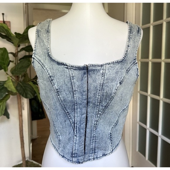 Blāshe Denim Corset Crop Top XL Blue Acid Wash Bustier Tank Festival Y2K Streetw - Picture 2 of 6